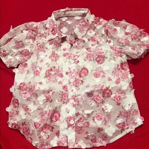 Floral Pink and White Button-Up Blouse